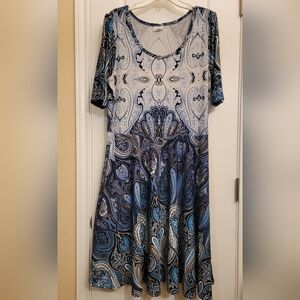 LuLaRoe Blue and White Paisley Long Sleeve Dress
